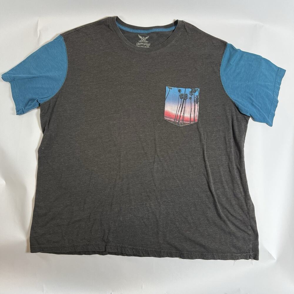 Faded Glory Men’s 2XL Big & Tall Gray Blue Colorblock Crew Neck Pocket Tee‎